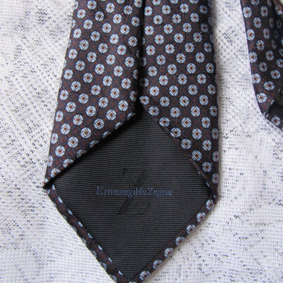 Ermenegildo Zegna Tie  100% Silk Made in Italy 3.5", blue/brown/navy - Picture 5 of 5